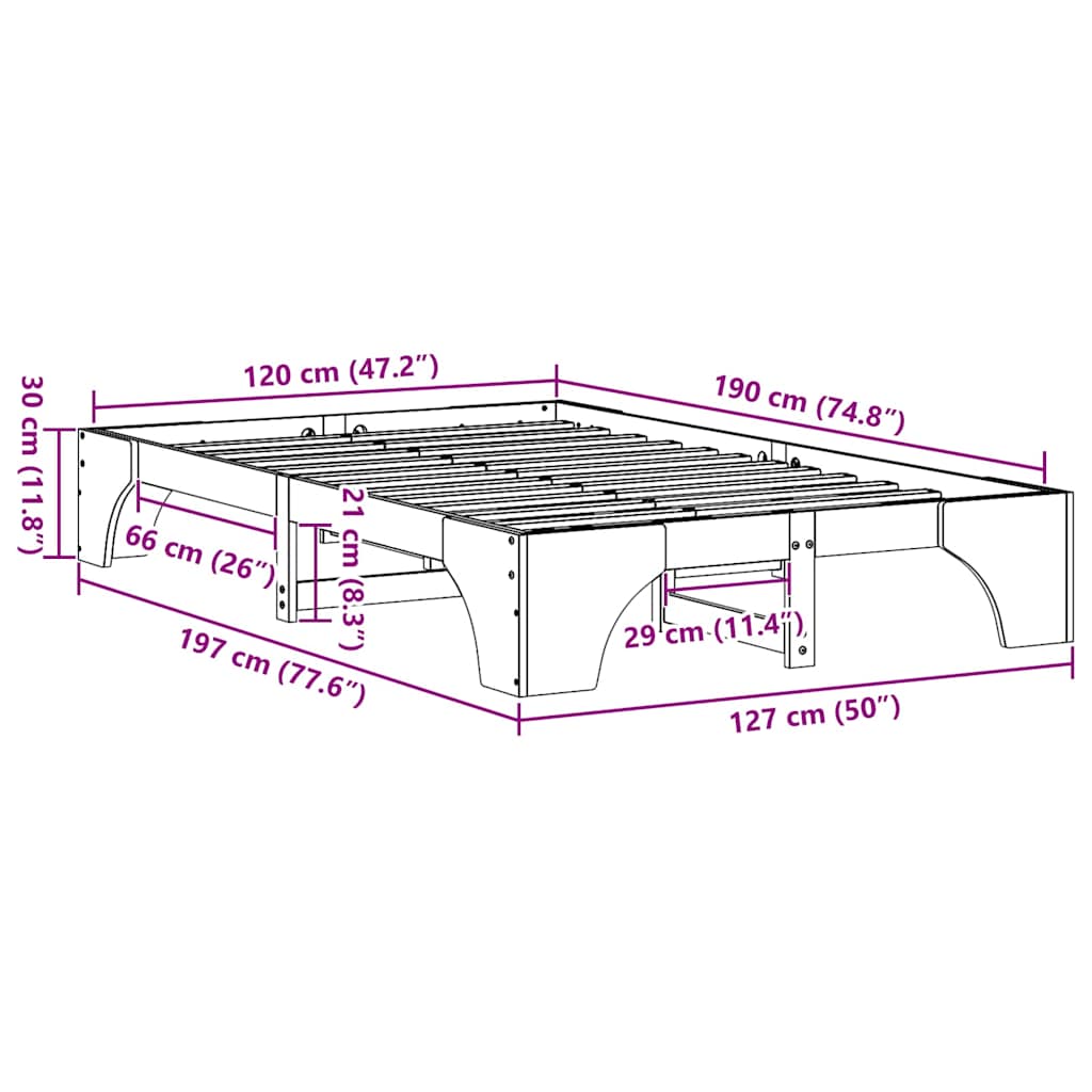 vidaXL Σκελετός Κρεβατιού Κερωτό καφέ 120 x 190 cm