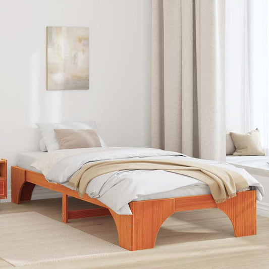 vidaXL Σκελετός Κρεβατιού Κερωτό καφέ 75 x 190 cm Στερεά ξυλεία πεύκου