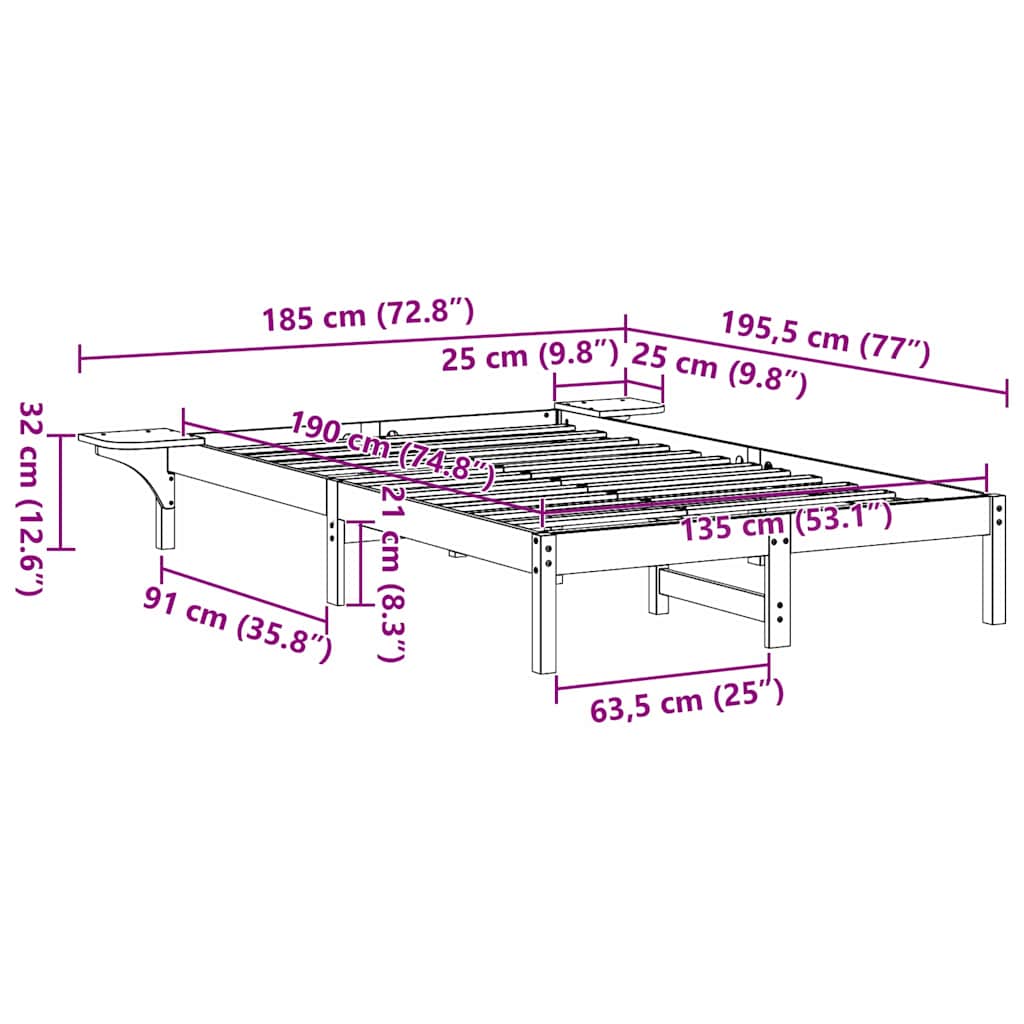 vidaXL Σκελετός Κρεβατιού Κερωτό καφέ 135 x 190 cm