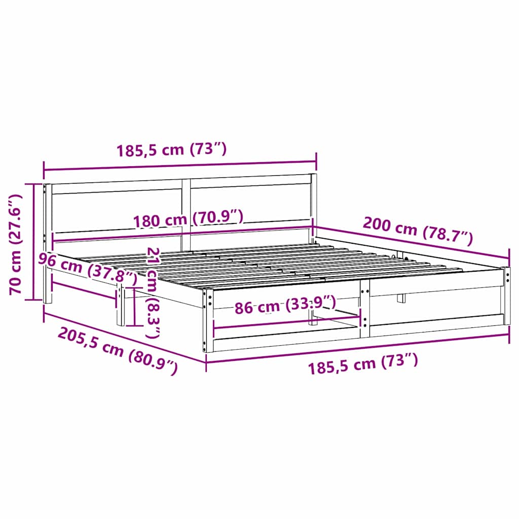 vidaXL Σκελετός Κρεβατιού Φυσικό 180 x 200 cm Στερεά ξυλεία πεύκου