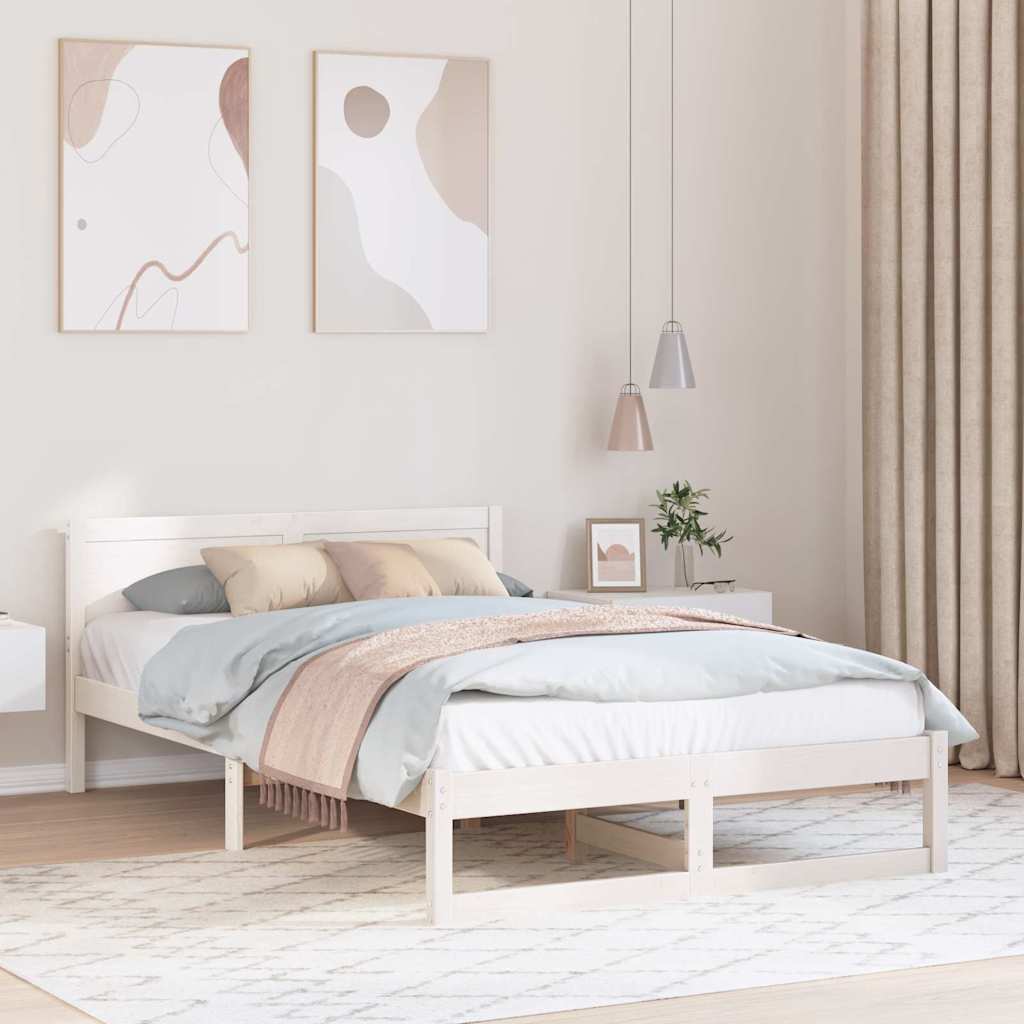 vidaXL Σκελετός Κρεβατιού Λευκό 135 x 190 cm Στερεά ξυλεία πεύκου