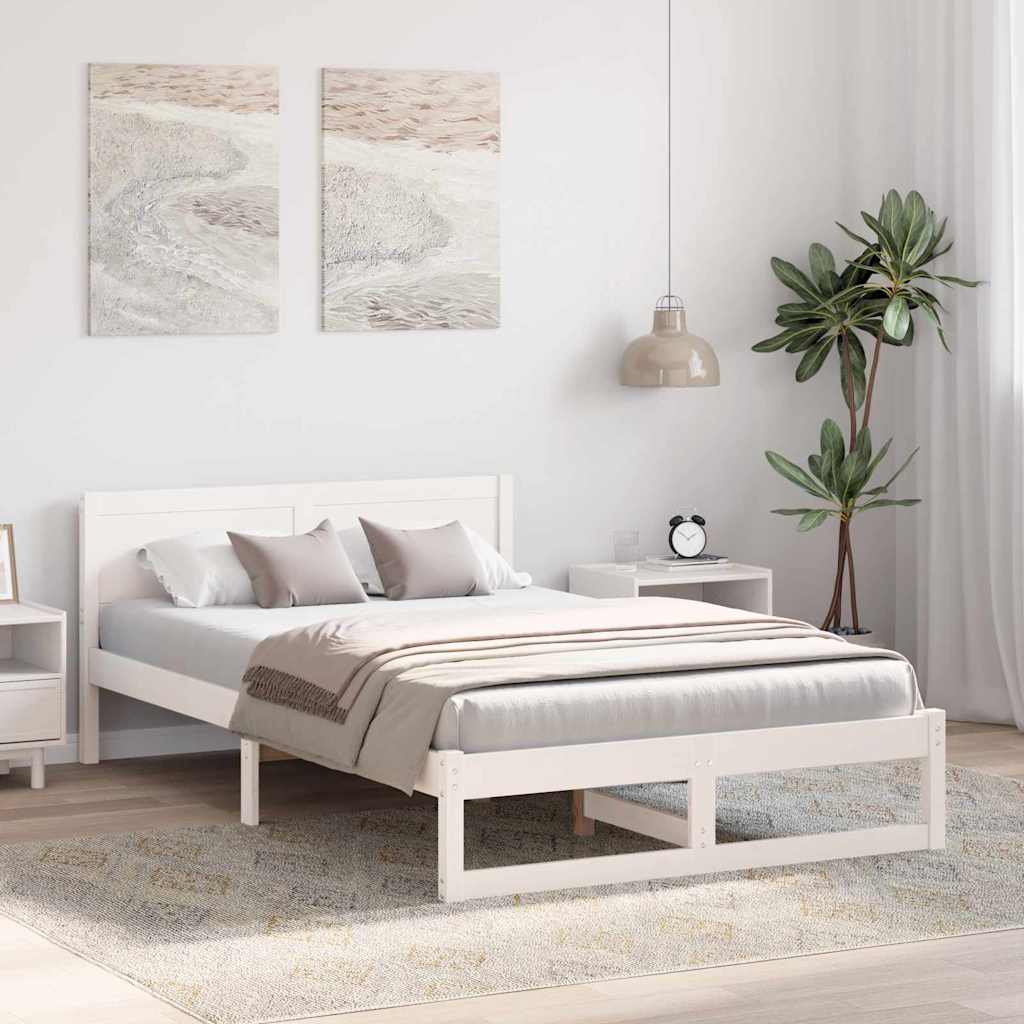 vidaXL Σκελετός Κρεβατιού Λευκό 135 x 190 cm Στερεά ξυλεία πεύκου