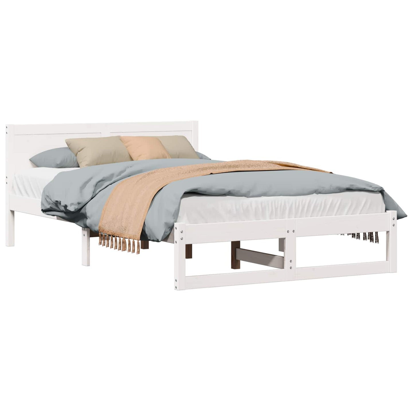 vidaXL Σκελετός Κρεβατιού Λευκό 135 x 190 cm Στερεά ξυλεία πεύκου