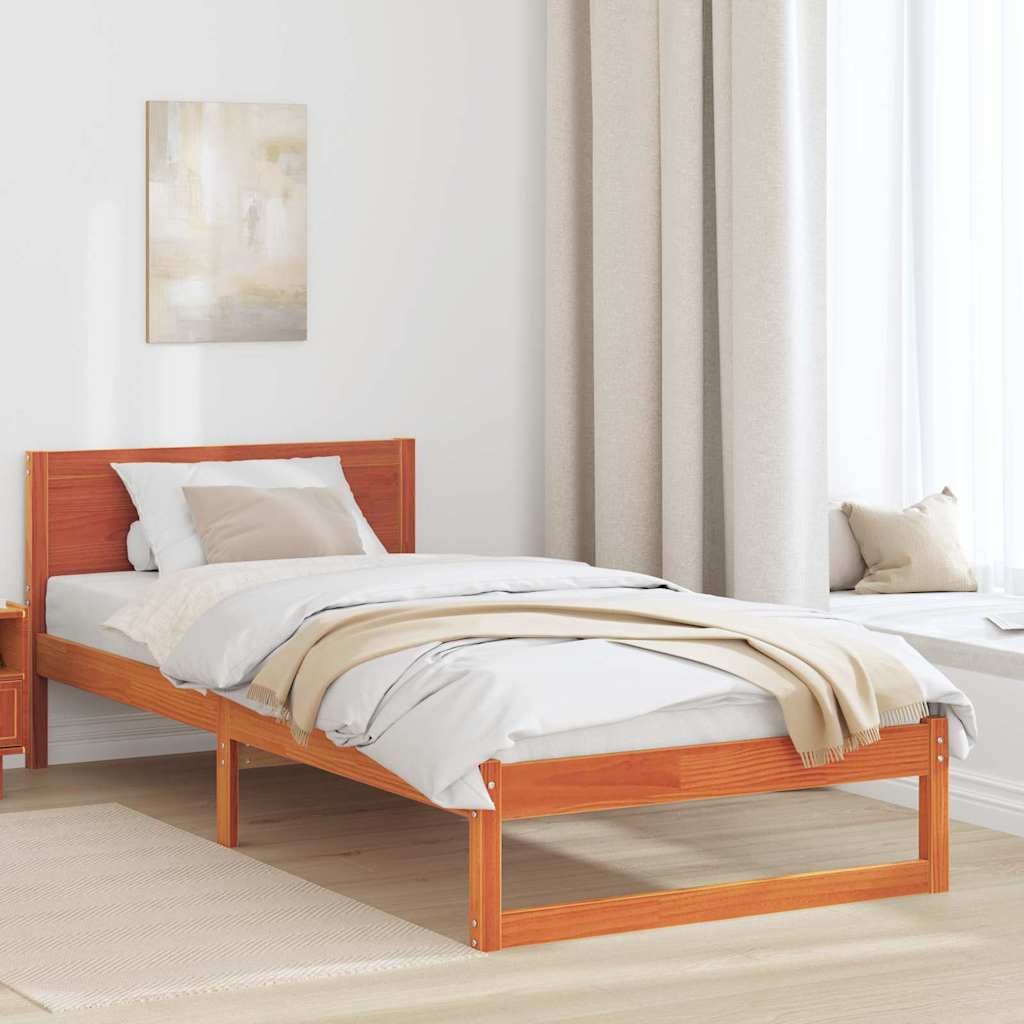 vidaXL Σκελετός Κρεβατιού Κερωτό καφέ 90 x 200 cm Στερεά ξυλεία πεύκου
