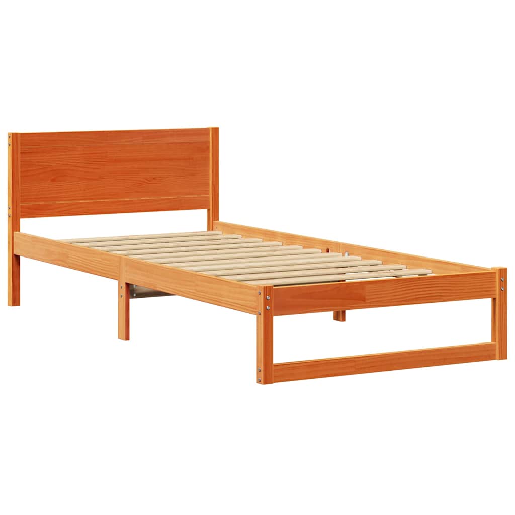 vidaXL Σκελετός Κρεβατιού Κερωτό καφέ 90 x 200 cm Στερεά ξυλεία πεύκου