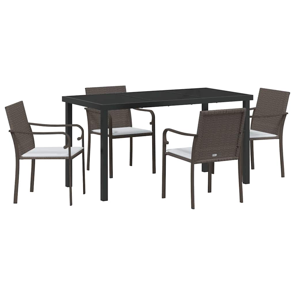 vidaXL Σέτ φαγητού για κήπο 5 pcs Καφέ και Μαύρο Ράτα PE