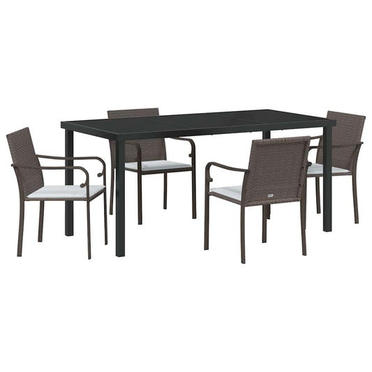 vidaXL Σέτ φαγητού για κήπο 5 pcs Καφέ και Μαύρο Ράτα PE