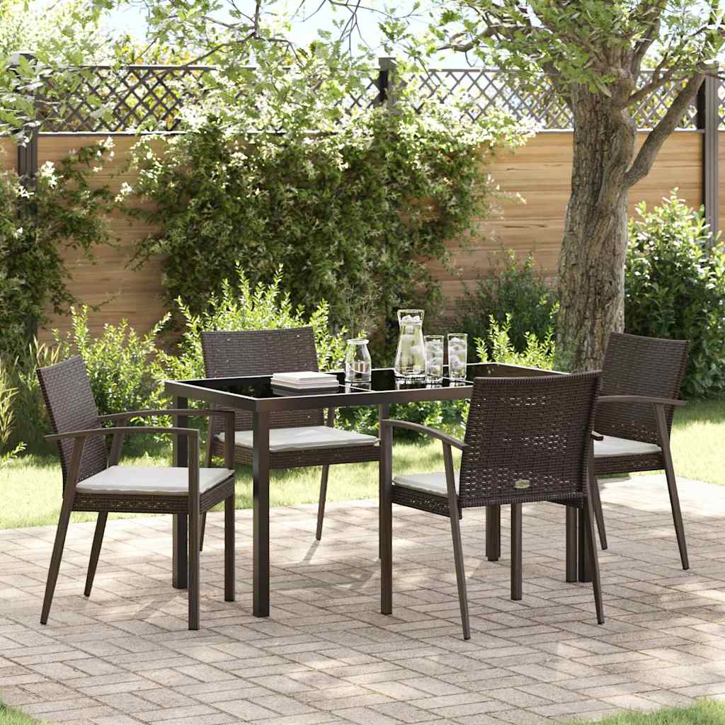 vidaXL Σέτ φαγητού για κήπο 5 pcs Καφέ και Μαύρο Ράτα PE