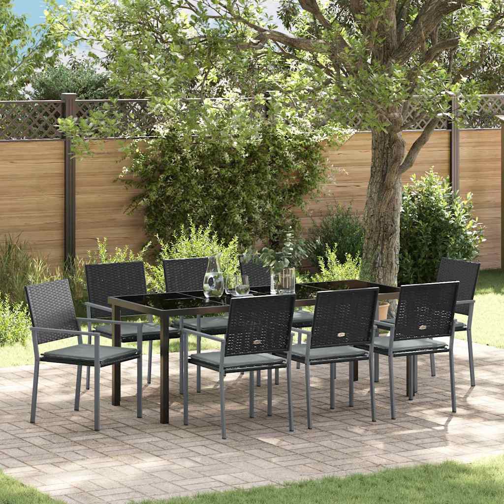 vidaXL Σέτ φαγητού για κήπο 9 τμχ. Μαύρο και Ανοιχτό Γκρι Ράτα PE