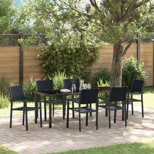 vidaXL Σέτ φαγητού για κήπο 7 pcs Μαύρο Χάλυβας με επίστρωση πούδρας