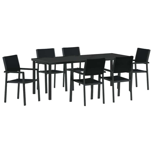 vidaXL Σέτ φαγητού για κήπο 7 pcs Μαύρο Χάλυβας με επίστρωση πούδρας