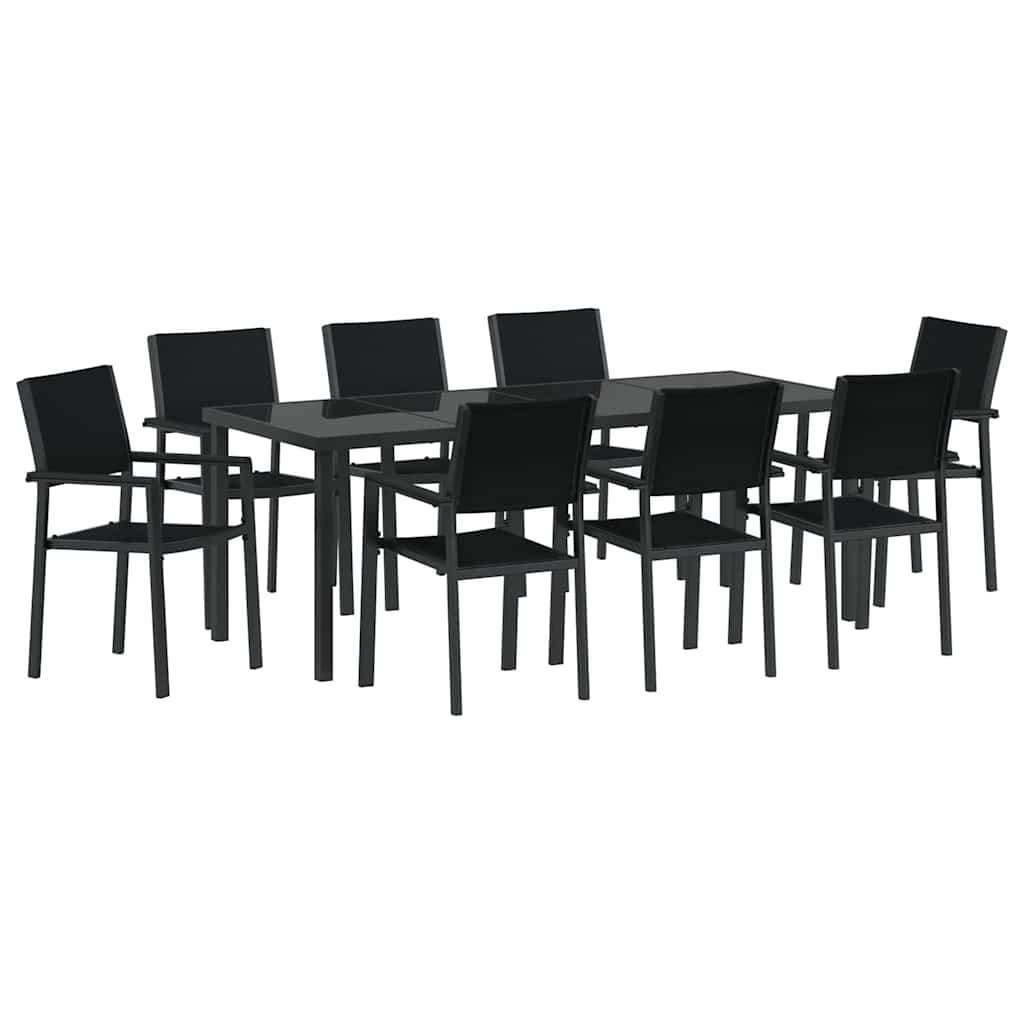 vidaXL Σέτ φαγητού για κήπο 9 pcs Μαύρο Χάλυβας με επίστρωση πούδρας