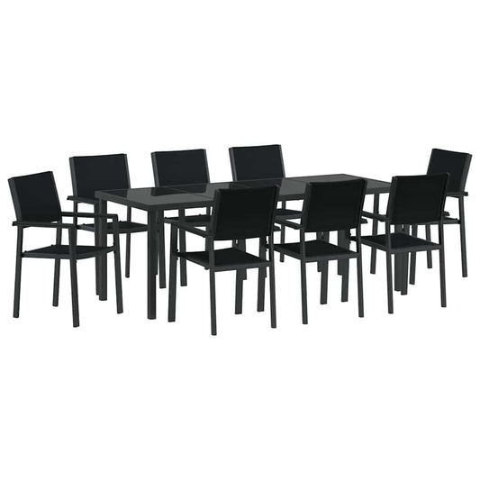 vidaXL Σέτ φαγητού για κήπο 9 pcs Μαύρο Χάλυβας με επίστρωση πούδρας