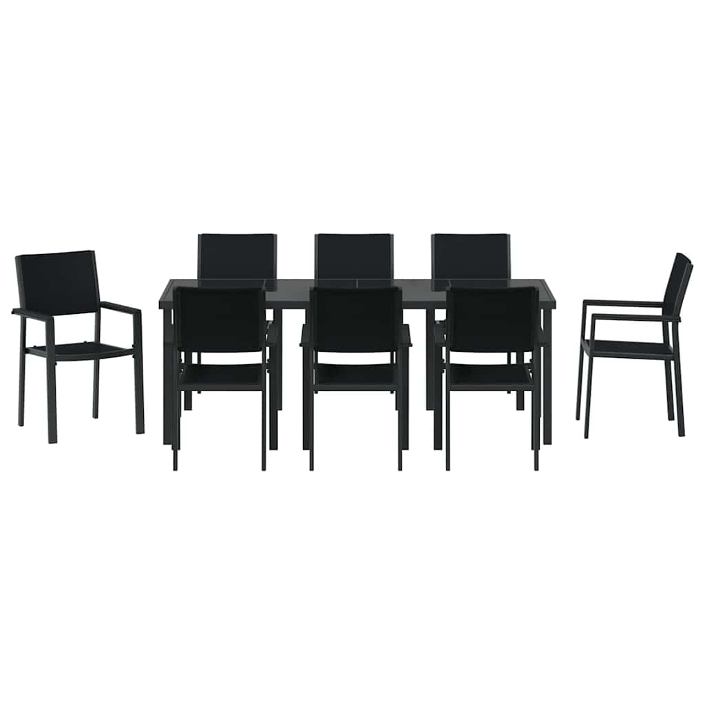vidaXL Σέτ φαγητού για κήπο 9 pcs Μαύρο Χάλυβας με επίστρωση πούδρας