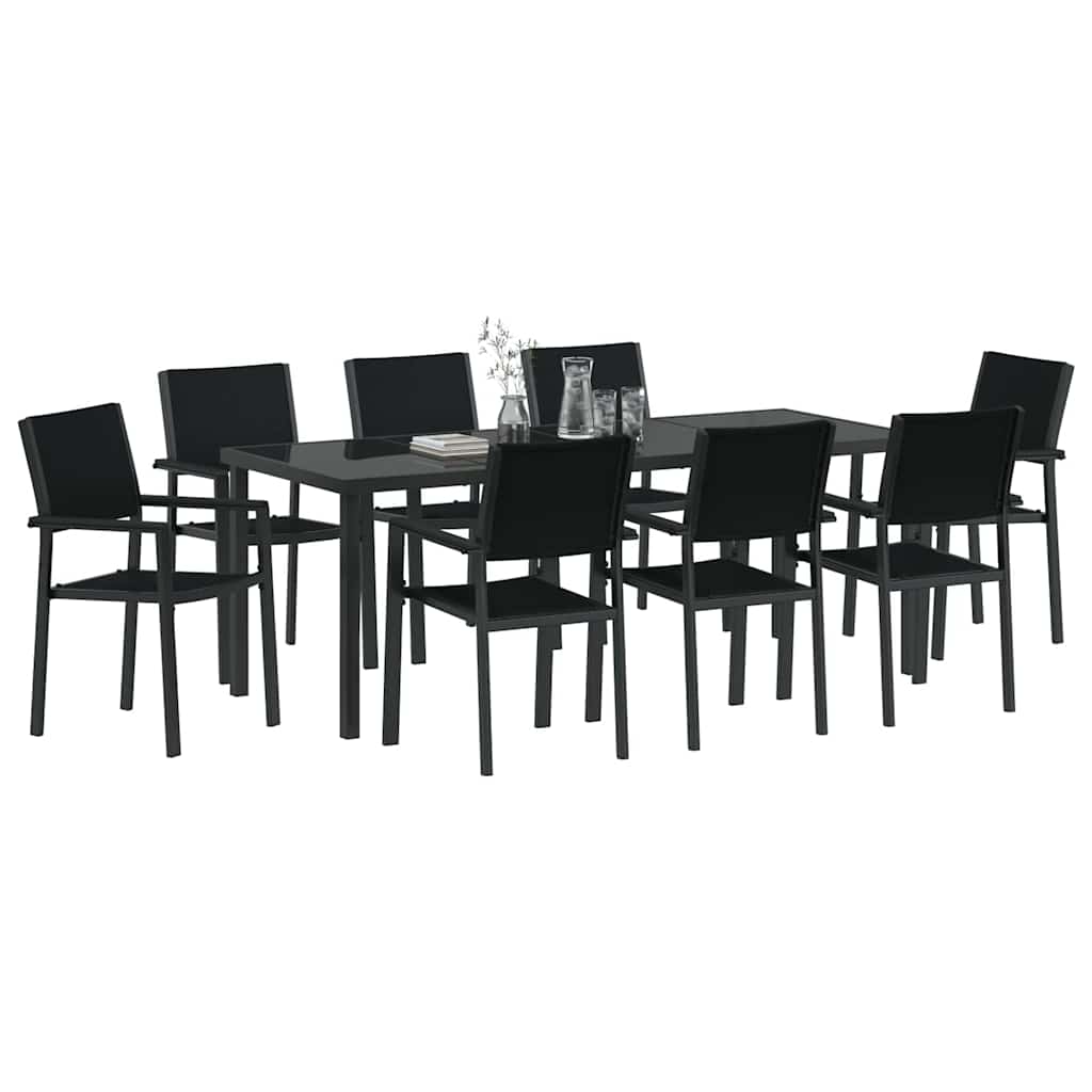 vidaXL Σέτ φαγητού για κήπο 9 pcs Μαύρο Χάλυβας με επίστρωση πούδρας