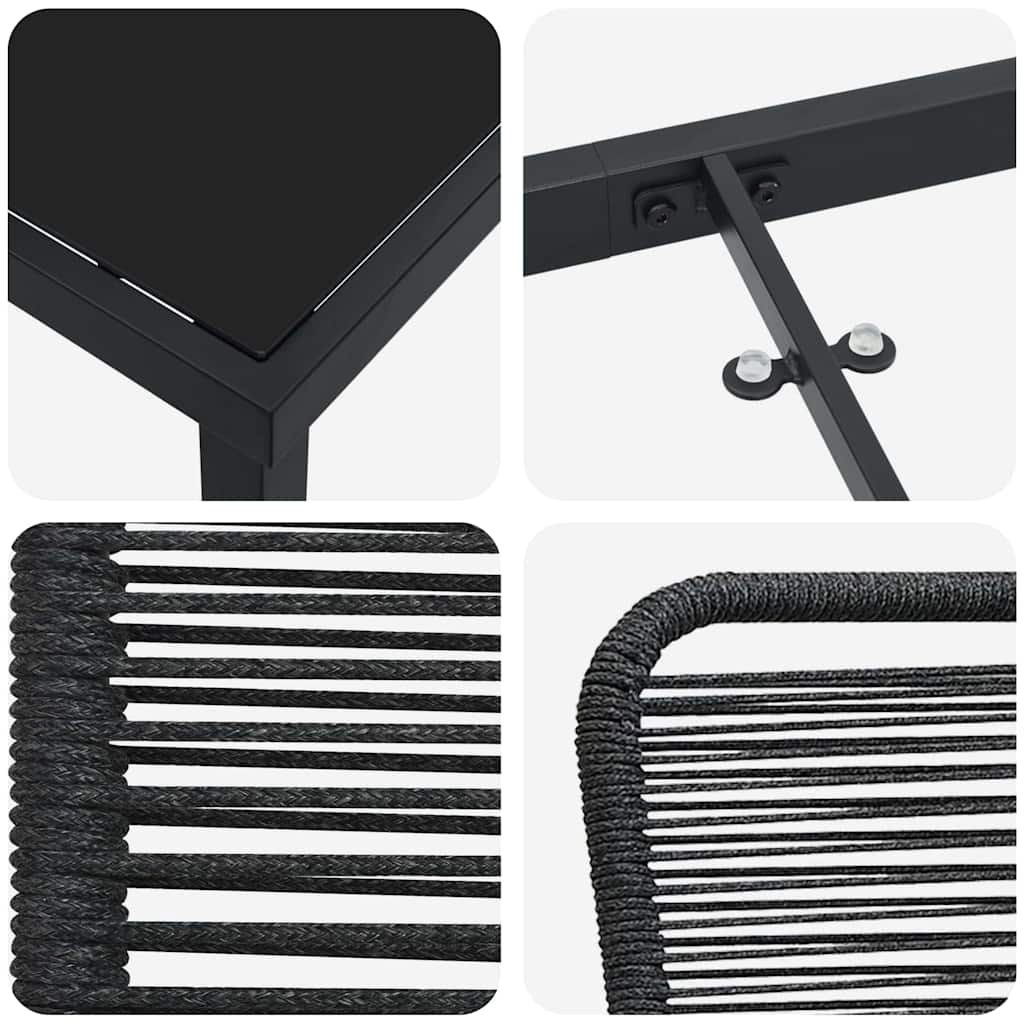 vidaXL Σετ 5 Τεμαχίων Γευμάτων Κήπου Μαύρο Βαμβακερό Σχοινί και Χάλυβα