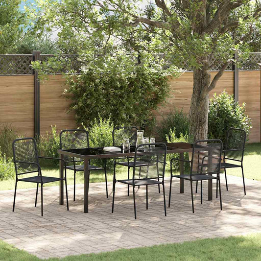 vidaXL Σέτ φαγητού για κήπο 7 pcs Μαύρο Χάλυβας με επίστρωση πούδρας
