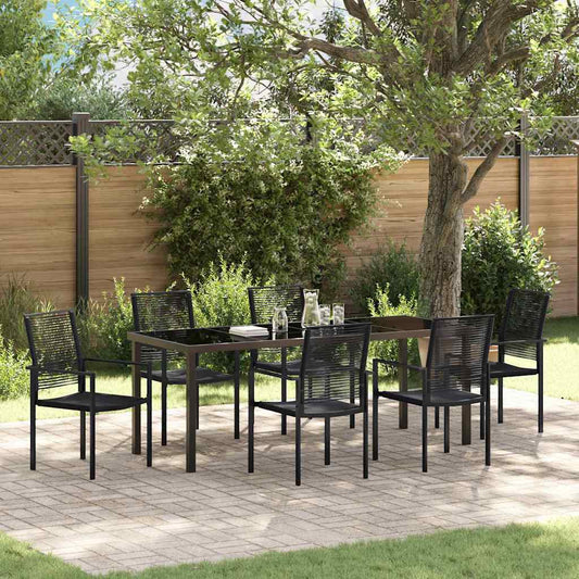 vidaXL Σέτ φαγητού για κήπο 7 pcs Μαύρο Χάλυβας με επίστρωση πούδρας