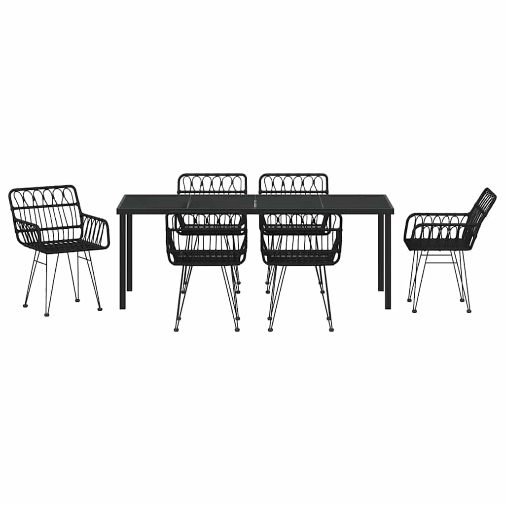 vidaXL Σέτ φαγητού για κήπο 7 pcs Μαύρο Χάλυβας με επίστρωση πούδρας