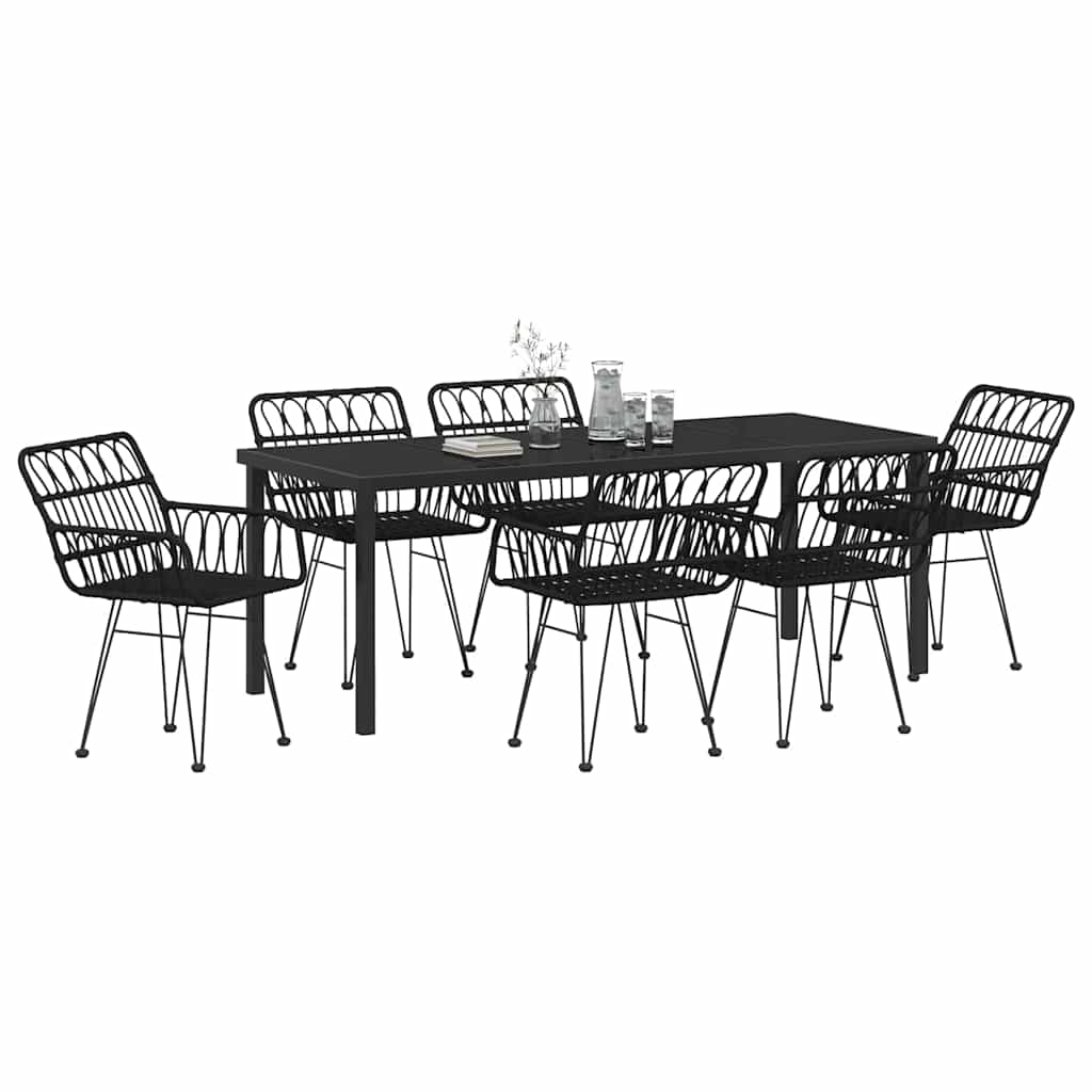 vidaXL Σέτ φαγητού για κήπο 7 pcs Μαύρο Χάλυβας με επίστρωση πούδρας
