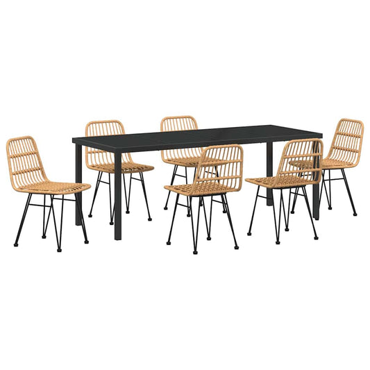 vidaXL Σέτ φαγητού για κήπο 7 pcs Καφέ Χάλυβας με επίστρωση πούδρας
