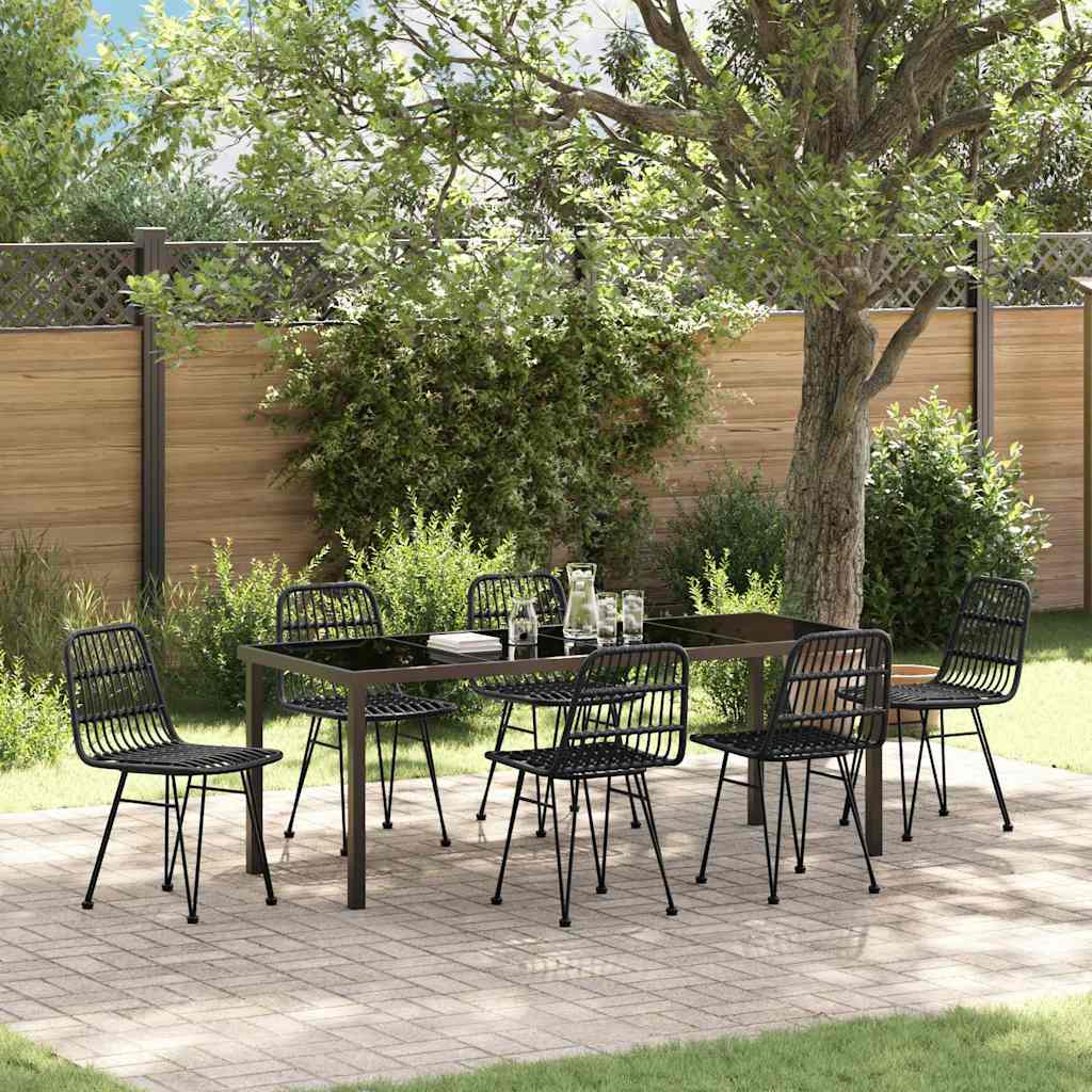 vidaXL Σέτ φαγητού για κήπο 7 pcs Μαύρο Χάλυβας με επίστρωση πούδρας