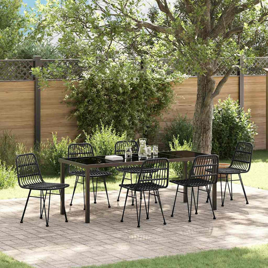 vidaXL Σέτ φαγητού για κήπο 7 pcs Μαύρο Χάλυβας με επίστρωση πούδρας