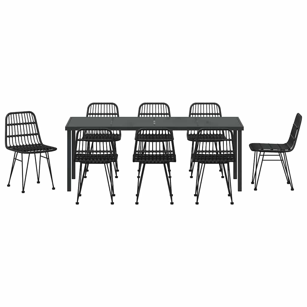 vidaXL Σέτ φαγητού για κήπο 9 pcs Μαύρο Χάλυβας με επίστρωση πούδρας