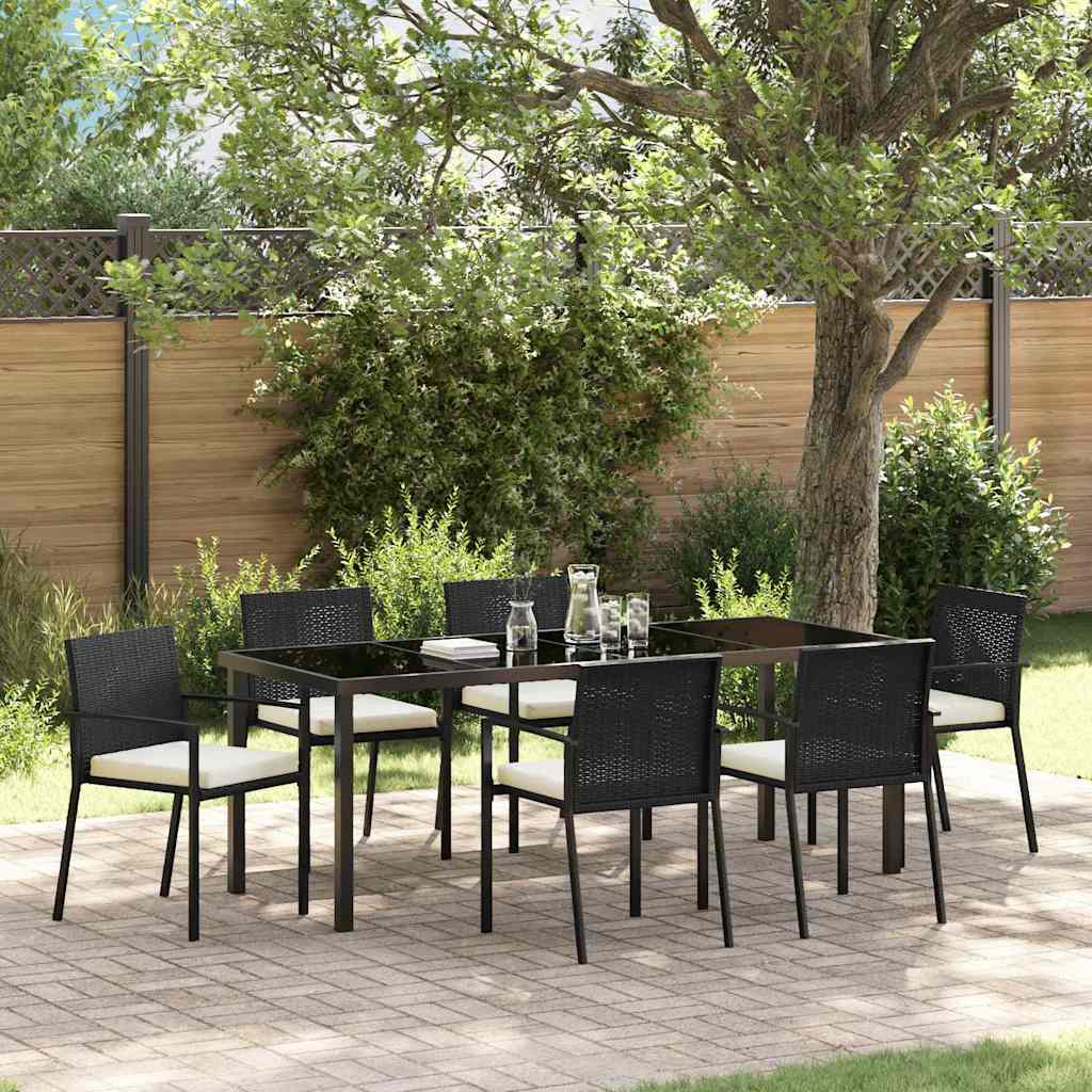 vidaXL Σέτ φαγητού για κήπο 7 pcs Μαύρο Χάλυβας με επίστρωση πούδρας
