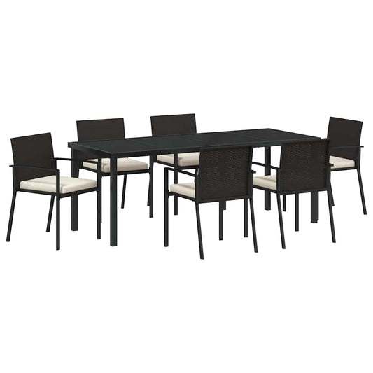 vidaXL Σέτ φαγητού για κήπο 7 pcs Μαύρο Χάλυβας με επίστρωση πούδρας