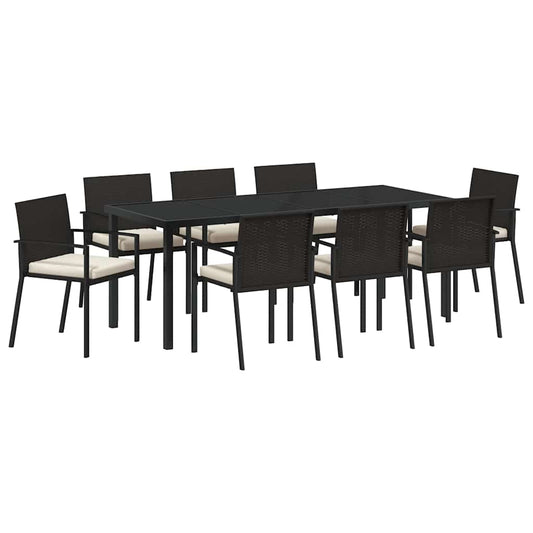 vidaXL Σέτ φαγητού για κήπο 9 pcs Μαύρο Χάλυβας με επίστρωση πούδρας