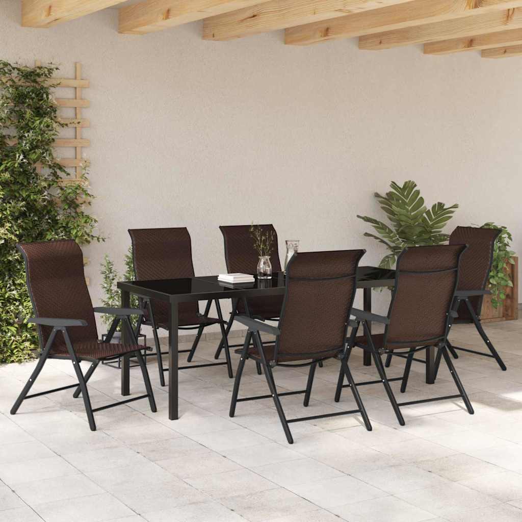 vidaXL Σέτ φαγητού για κήπο 7 pcs Καφέ Χάλυβας με επίστρωση πούδρας