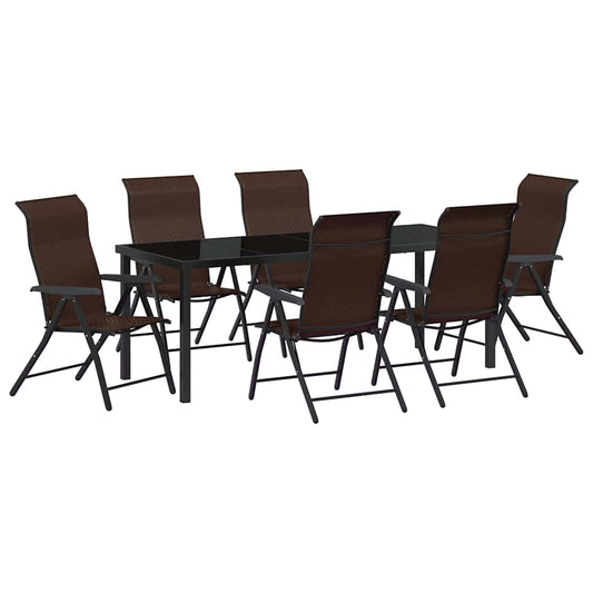vidaXL Σέτ φαγητού για κήπο 7 pcs Καφέ Χάλυβας με επίστρωση πούδρας