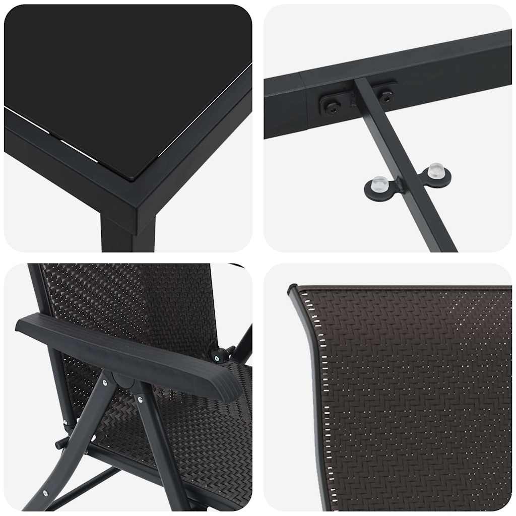 vidaXL Σετ Στρατοπέδων Κήπου 5 Τεμαχίων Μαύρο Πολυ Ρατάν