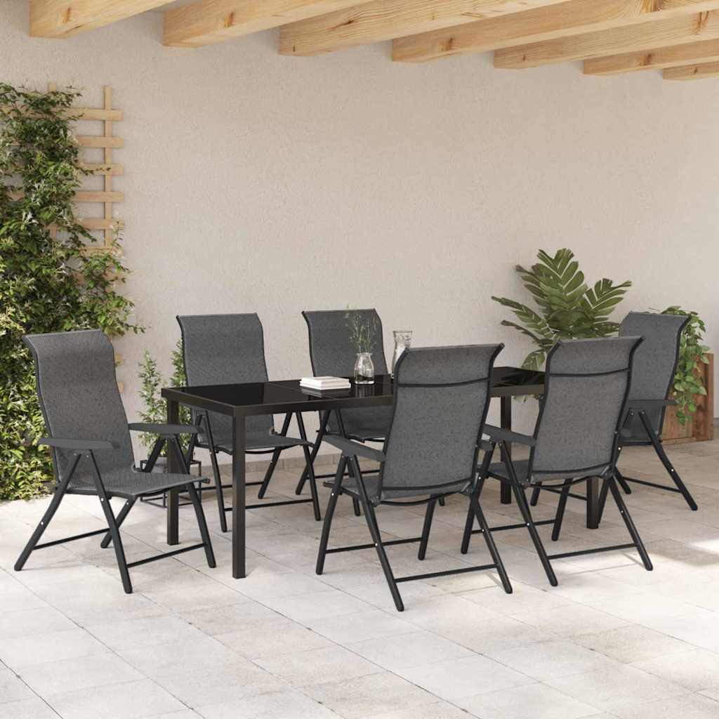vidaXL Σέτ φαγητού για κήπο 7 pcs Γκρι Χάλυβας με επίστρωση πούδρας