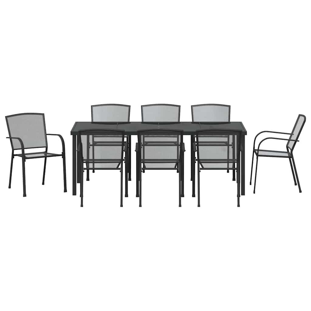 vidaXL Σέτ φαγητού για κήπο 9 pcs Ανθρακί Χάλυβας με επίστρωση πούδρας