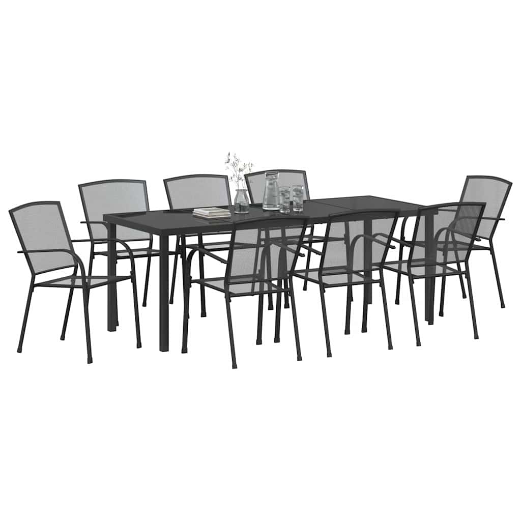 vidaXL Σέτ φαγητού για κήπο 9 pcs Ανθρακί Χάλυβας με επίστρωση πούδρας