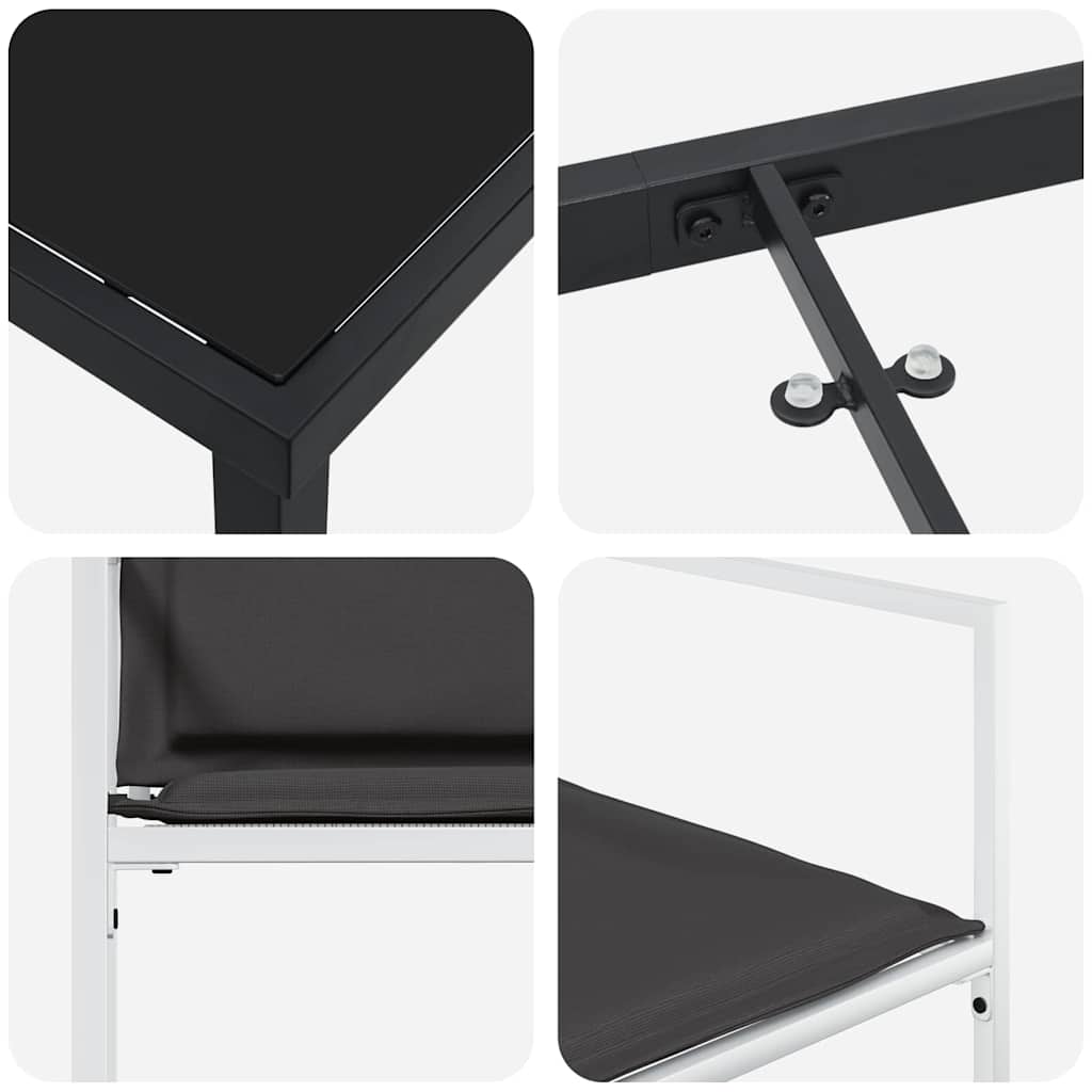 vidaXL Σετ Τραπεζαρίας Κήπου 5 Τεμαχίων με Μαξιλάρια Λευκής Τεξτιλίνης και Χάλυβα