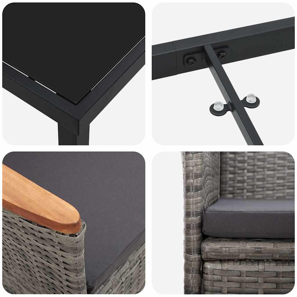 vidaXL Σέτ φαγητού για κήπο με μαξιλάρι 7 pcs Γκρι Πολυ ράταν