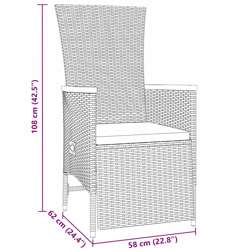vidaXL Σέτ φαγητού για κήπο με μαξιλάρι 7 pcs Γκρι Πολυ ράταν
