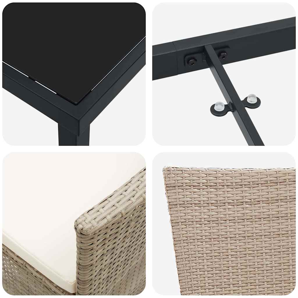 vidaXL Σέτ φαγητού για κήπο με μαξιλάρι 7 pcs Μπεζ συνθετικό ρατάν