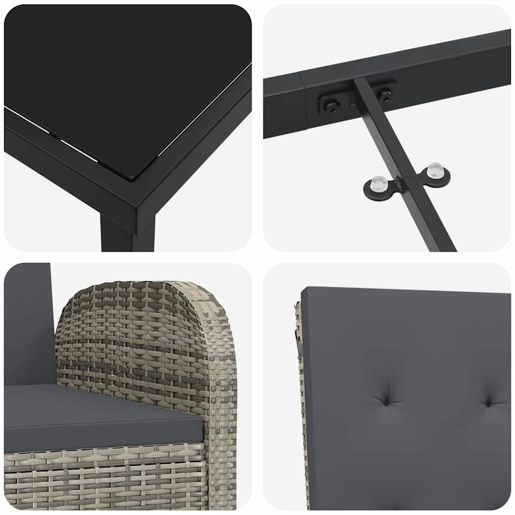 vidaXL 5 Τεμάχιο Σετ Γεύματος Κήπου με Μαξιλάρια Γκρι Πολυ Ράτα