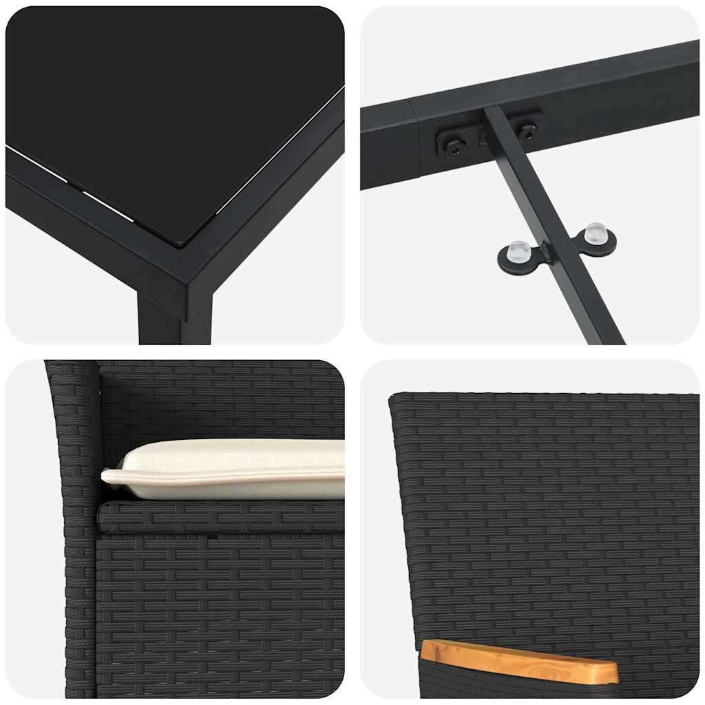 vidaXL Σέτ φαγητού για κήπο με μαξιλάρι 5 pcs Μαύρο Πολυ ράταν