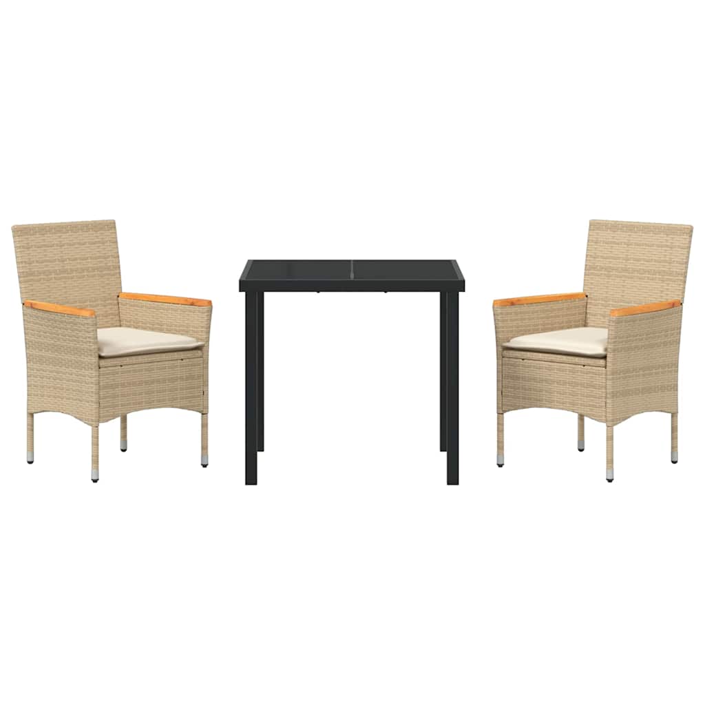 vidaXL Σέτ φαγητού για κήπο με μαξιλάρι 3 pcs Μπεζ Πολυ ράταν