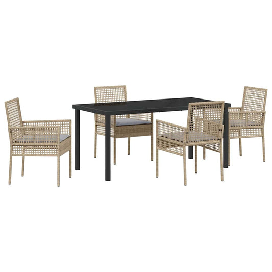 vidaXL Σέτ φαγητού για κήπο με μαξιλάρι 5 pcs Μπεζ Πολυ ράταν