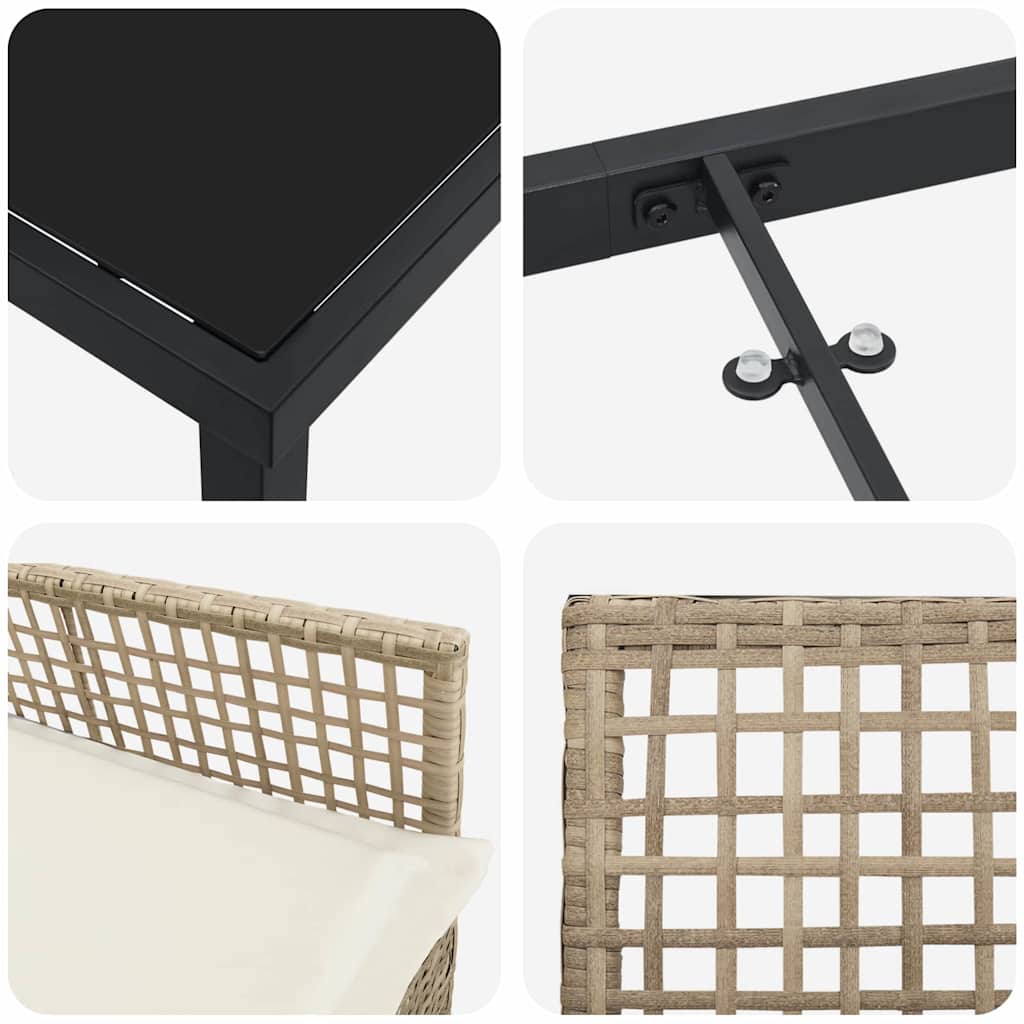 vidaXL Σέτ φαγητού για κήπο με μαξιλάρι 7 pcs Μπεζ Πολυ ράταν