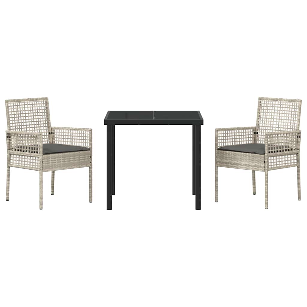 vidaXL Σέτ φαγητού για κήπο με μαξιλάρι 3 pcs Ανοιχτό γκρι Πολυ ράταν