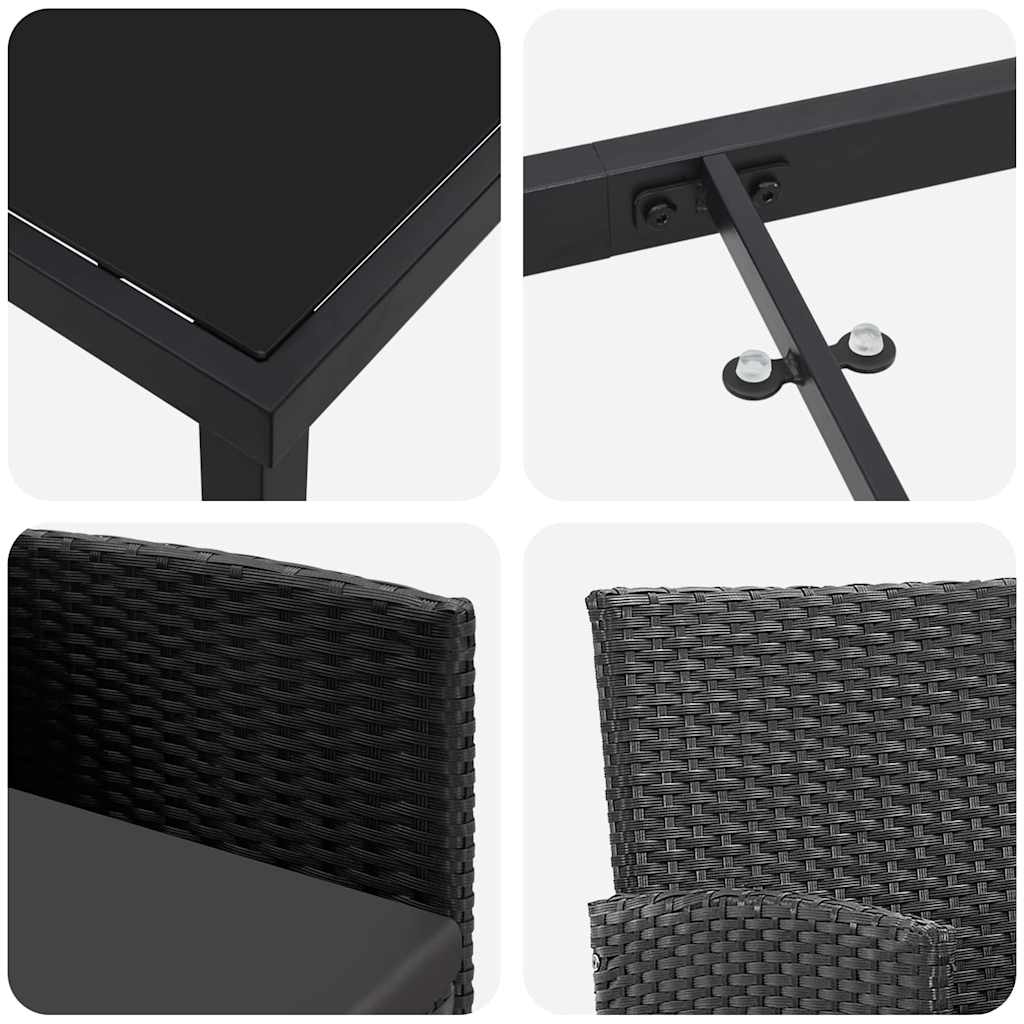 vidaXL Σέτ φαγητού για κήπο με μαξιλάρι 5 pcs Μαύρο Πολυ ράταν