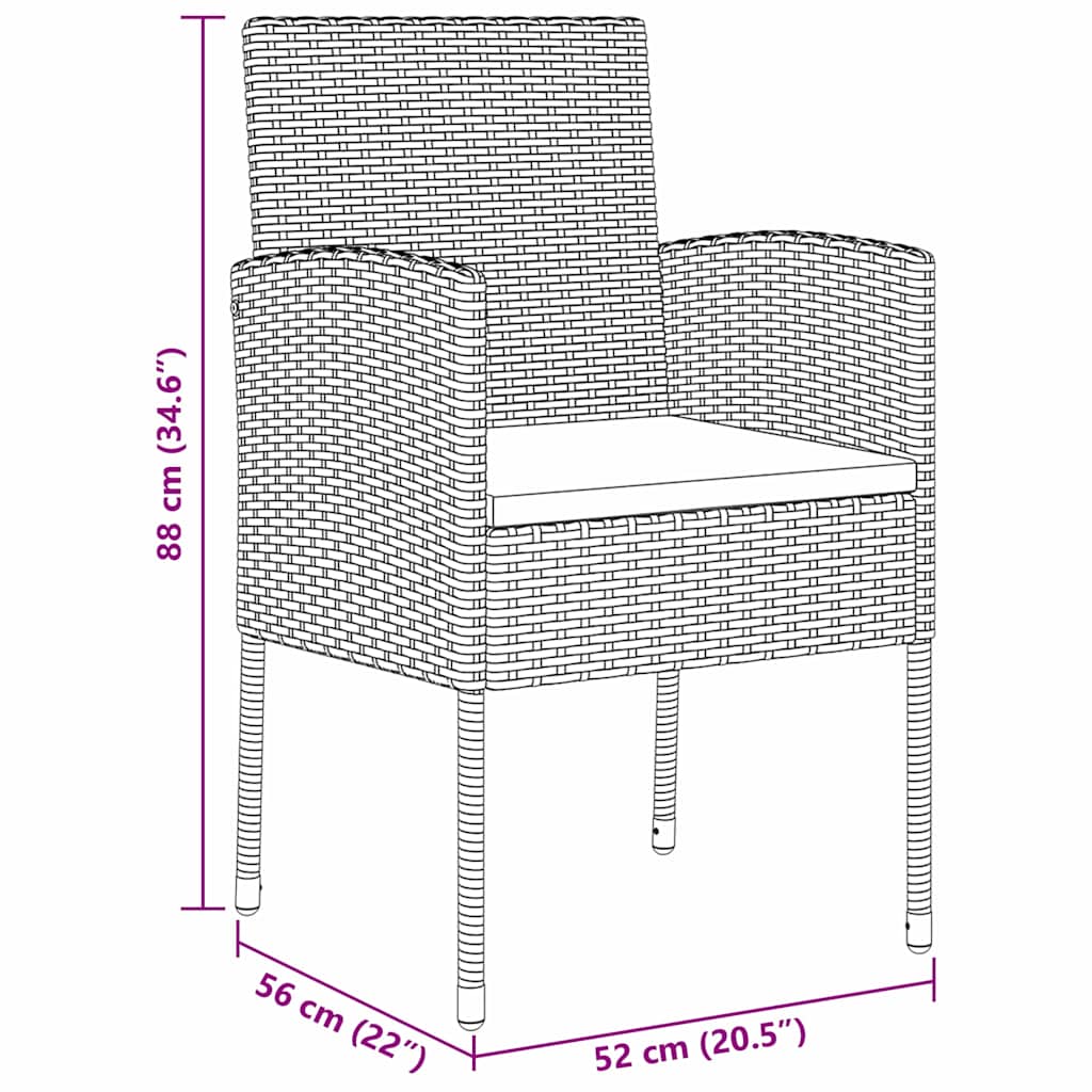 vidaXL Σέτ φαγητού για κήπο με μαξιλάρι 5 pcs Μαύρο Πολυ ράταν