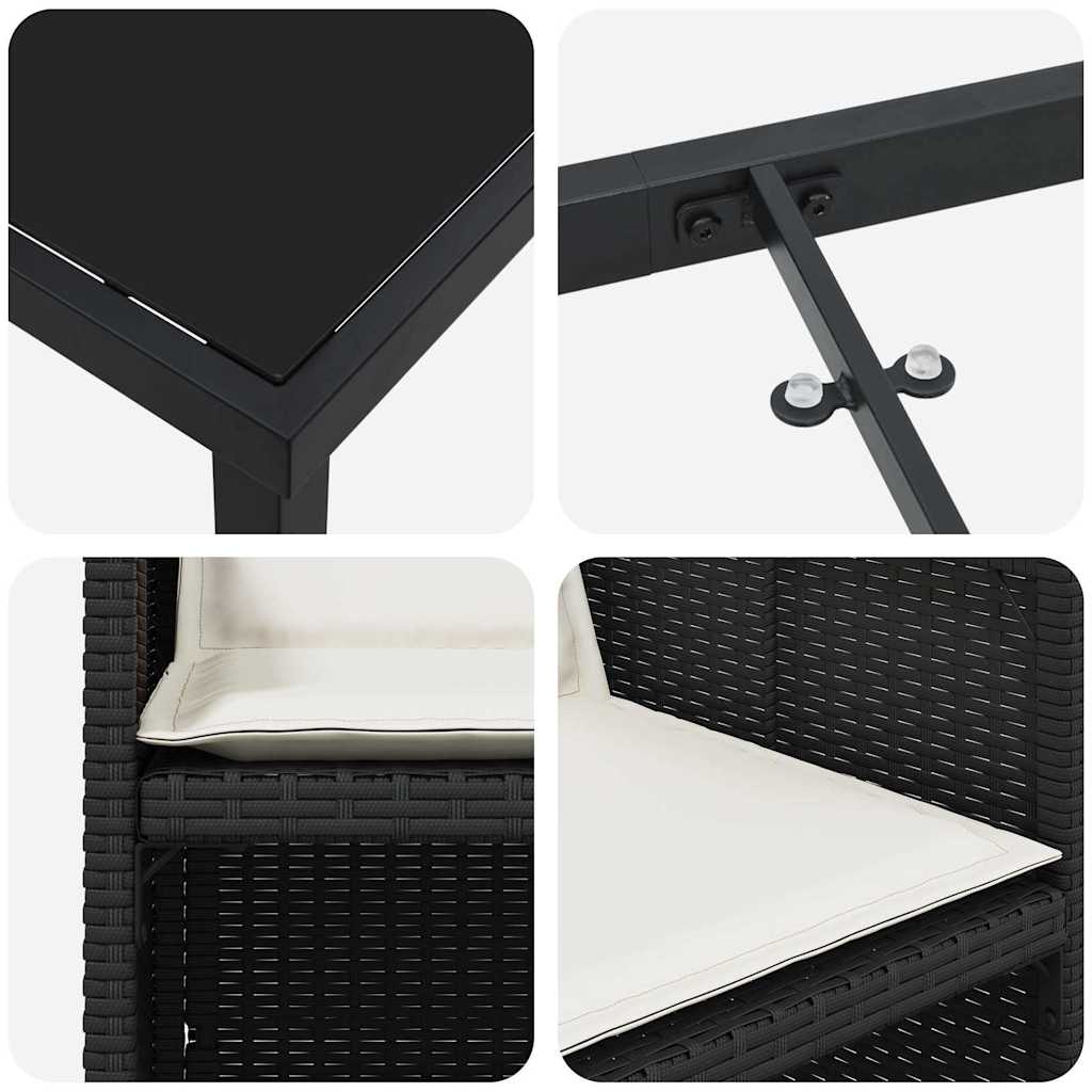 vidaXL Σέτ φαγητού για κήπο με μαξιλάρι 5 pcs Μαύρο Πολυ ράταν